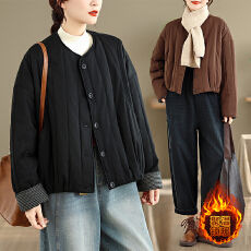 批发冬季新款实拍休闲<b class='q'>文艺</b><b class='q'>范</b>大码宽松加厚棉衣女