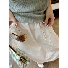 批发FEELROOM轻灵纯色法式半身裙抽绳<b class='q'>夏</b>高腰显瘦松紧腰a字空气花苞裙