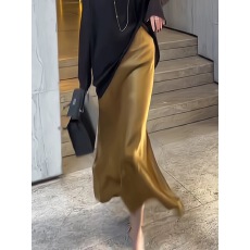 批发法式丝滑醋酸缎面垂感纯色百搭半身裙女夏<b class='q'>新款</b>高腰显瘦气质鱼尾裙