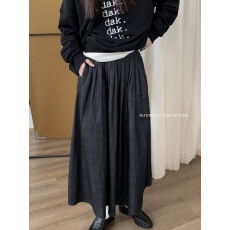 批发小众黑<b class='q'>牛仔</b>松紧腰百褶裙<b class='q'>长裙女</b>~