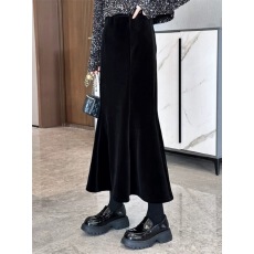 批发高腰丝绒半身裙女2025秋季新款胖MM高级感气质步步生莲鱼尾裙