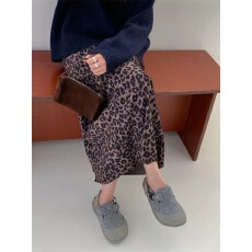 批发菲她 FEITA春季金丝绒豹纹<b class='q'>半身</b>裙女松紧高腰后开叉显瘦气质中长裙