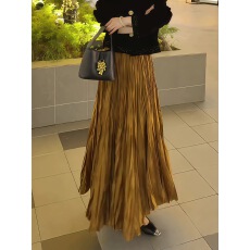 批发褶皱半身裙女秋季2025新款高腰显瘦<b class='q'>复古</b>风中长款垂坠感A字大摆裙