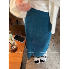 批发摩登mdeng197直筒后开叉灯芯绒半身裙女2025冬高腰垂感中长裙7321