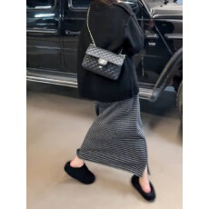 批发加绒加厚H版型宽松休闲条纹撞色糯糯<b class='q'>半身裙</b>