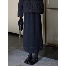 批发恩眷原路加lujia_醋酸羊毛半身裙女<b class='q'>秋</b>冬高腰直筒毛呢深灰色长裙