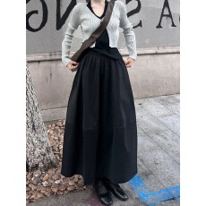 批发大码黑色花苞半身裙女<b class='q'>秋冬</b>新款松紧腰a字裙胖mm遮胯显瘦大摆伞裙