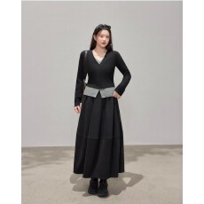 一口苏达张胖胖花苞毛呢拼接半身裙冬大码宽松针织黑色花苞裙