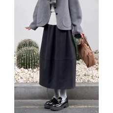 批发韩系减龄黑色高腰毛呢花苞裙女2025冬季<b class='q'>新款</b>时尚宽松显瘦半身裙