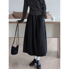 批发HUIXI绘系 黑色半身裙女2025年<b class='q'>秋</b>季新款高腰休闲百搭显瘦拼接伞裙