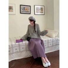 批发韩版高腰重工褶皱半身裙2026春夏纯色垂感绝绝子<b class='q'>显瘦</b>中长款百褶裙