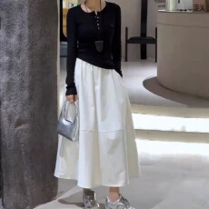 批发中长款半身裙高腰<b class='q'>显瘦</b>百搭A字裙大摆伞裙休闲裙拼接花苞裙