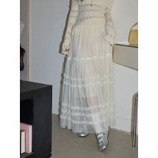 批发吵吵<b class='q'>家</b>高级感白色木耳边网纱半身裙女2026春季蛋糕蓬蓬裙A字长裙