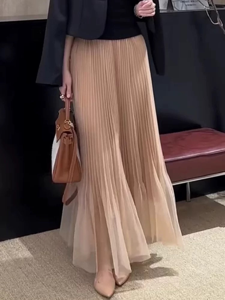 고급 센스 플리츠 반신 스커트 여성 여름 인기 새로운 빛 럭셔리 품격 다용도 개성 망사 a 단어 길이 치마