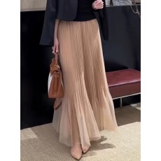 批发高级感百褶半身裙女夏季流行新款轻奢气质百搭个性网纱a字长裙子