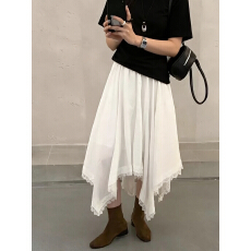 批发<b class='q'>复古</b>不规则拼接蕾丝半身裙女2026新款松早秋显瘦松紧腰半裙a字裙