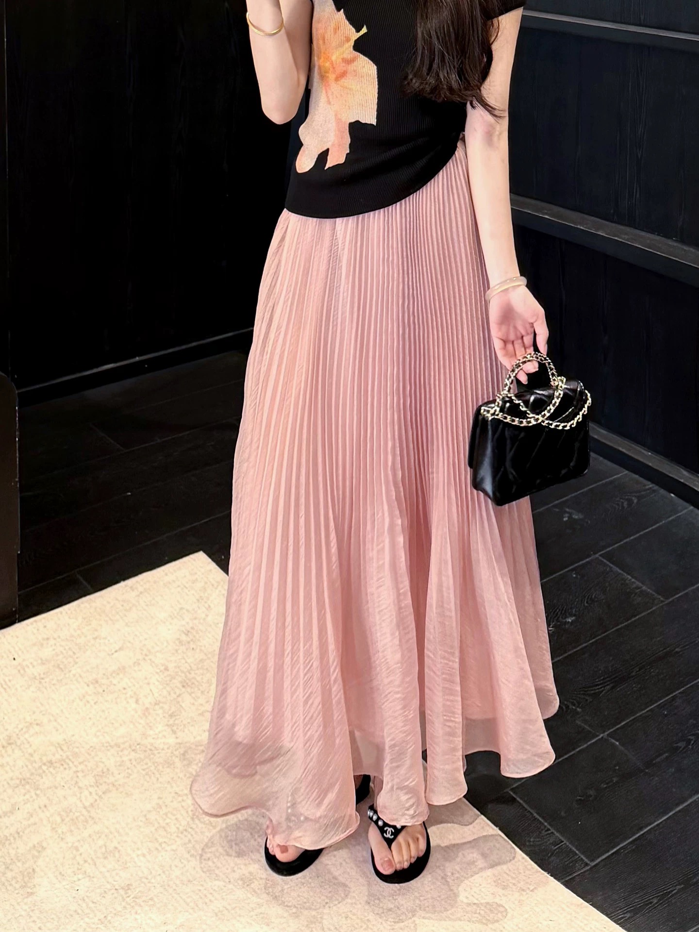 yanyan 슬림해 보이는 디스플레이 높음 플리츠 반신 스커트 롱 스커트 yy-5745