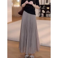 批发韩系高腰松紧腰压褶半身裙女2026春季新款时尚宽松显瘦休闲<b class='q'>长裙</b>