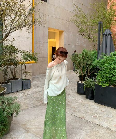 다우 시시 cheese 사랑 전복 문예 레트로 품격 다용도 꽃무늬 망사 인어 꼬리 허리밴드 반신 스커트 여성