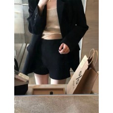 批发Hhyii 瘦瘦小黑裤 黑色阔腿西装短裤女韩垂感高腰百搭A字休闲裤子