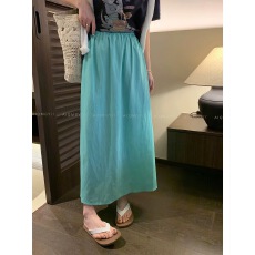 批发黑色松紧腰a字<b class='q'>半身裙</b>女夏季薄款梨形身材后开叉<b class='q'>包臀</b>裙气质中长裙