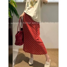 批发夏季新款法式亚麻波点后开叉半身裙女<b class='q'>时尚</b>百搭显瘦气质松紧腰裙子