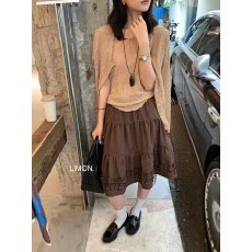 韩系层次感木耳边蛋糕半身裙 松紧腰显瘦拼接荷叶边短款A字裙子女