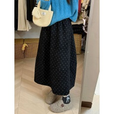 批发复古波点毛呢<b class='q'>半身裙</b>女2026新款韩系百搭显瘦花苞长裙