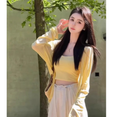 批发时尚休闲气质设计感防晒开衫女薄款夏季奶油黄上衣外搭短款外套女