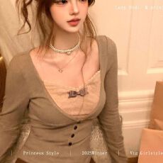 慕斯羊绒假两件蕾丝拼色拉绒打底秋冬长袖修身t恤上衣