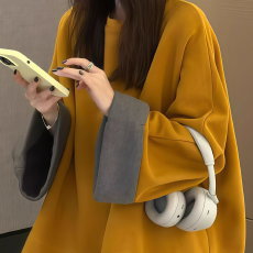 批发圆领撞色拼接阔袖卷边<b class='q'>宽松</b><b class='q'>卫衣</b>2025冬季新款松弛感减龄上衣女潮..