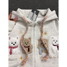 批发【纯棉华棉复合 薄款/加绒】美式慵懒chic小狗<b class='q'>刺绣</b>连帽卫衣女