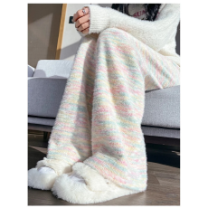 批发原版面料秋冬加绒彩虹糯米裤子女垂感休闲宽松新款<b class='q'>高腰</b>针织<b class='q'>阔腿裤</b>