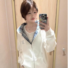 批发【纯棉】【格纹拼接】美式复古慵懒风开衫连帽卫衣女INS超火外套