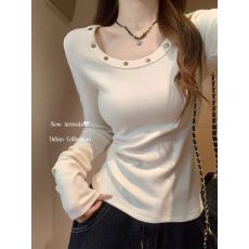 批发螺纹德绒270克】 圆领设计感长袖t恤女修身显瘦内搭打底<b class='q'>小衫</b>上衣