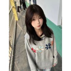 批发原版尺寸 原版绣花+打牙 纯棉复合美式高街织带帽<b class='q'>衫</b>刺绣花朵卫衣