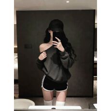 批发【纯棉华棉复合牛奶丝320克】韩系斜<b class='q'>露肩</b>长袖卫衣女秋季宽松上衣