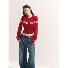 批发人棉磨毛织短<b class='q'>开衫</b>+修身系带吊带背心两件套