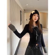 批发小众不撞款条纹拼接POLO衫长袖T恤女冬2025新款<b class='q'>修身</b>内搭打底上衣