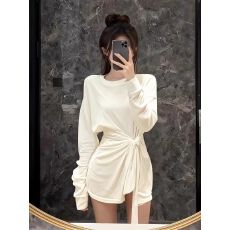 批发螺纹德绒】法式设计感扭结绑带<b class='q'>长袖</b><b class='q'>t</b><b class='q'>恤</b>女秋冬独特<b class='q'>宽松</b>中长款内搭