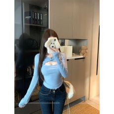 批发kumikumi辣妹风修身<b class='q'>镂空</b>长袖<b class='q'>针织衫</b>女装冬季性感小众休闲上衣