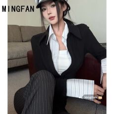 批发【原版做法】女装时尚<b class='q'>假两件</b>V领<b class='q'>衬衫</b>休闲设计感拼接针织上衣潮