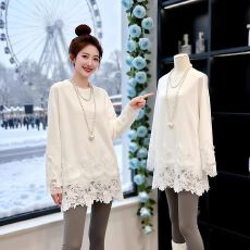 批发欧货蕾丝拼接打底衫女内搭2026新款秋冬季宽松长袖<b class='q'>T</b><b class='q'>恤</b>百搭上衣女