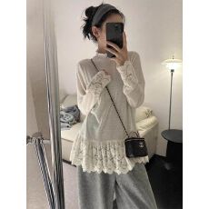 批发【官图 广州原版针织面料】温柔风半高领<b class='q'>蕾丝</b><b class='q'>钩花</b>长袖打底<b class='q'>上衣</b>