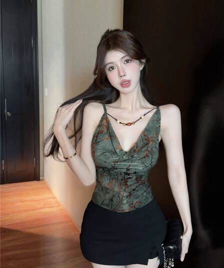 원본 원단 홀치기 염색 흔들다 칼라 캐미솔 외출용 봄 여름 작은 대중 달콤한 핫걸 튜브탑 맨위 태국 사람 스타일 아름다운
