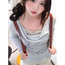 批发韩系假两件长袖<b class='q'>t</b><b class='q'>恤</b>女撞色拼接上衣