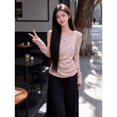 批发【官图 原版1比1 随心裁莫代尔260克1*1】韩系露肩长袖<b class='q'>t</b><b class='q'>恤</b>上衣