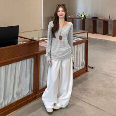 批发官图【原版做法】韩系春季设计感撞色条纹<b class='q'>长袖</b><b class='q'>T</b><b class='q'>恤</b>女