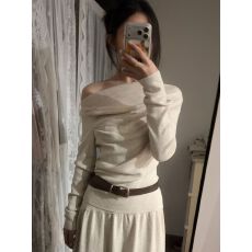 批发【270克德绒1*1】韩系辣妹穿搭斜领露肩<b class='q'>长袖</b><b class='q'>t</b><b class='q'>恤</b>女秋冬设计感上衣