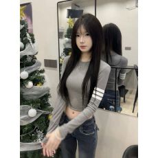 批发【270克德绒1*1】美式复古三条杠<b class='q'>长袖</b>打底衫春秋季显瘦内搭上衣